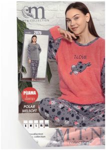 Pijama Dama , Polar , Bluja Gri , Cu imprimeu si pantalon lung , Cod Produs: 2075