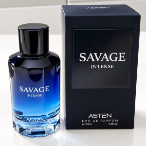 Asten Savage Intense, apă de parfum pentru bărbați, 100 ml, cu flacon albastru și cutie originală.