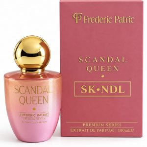 Frederic Patric Scandal Queen, Extrait de Parfum pentru femei, 100 ml, flacon roz cu capac auriu și cutie originală.